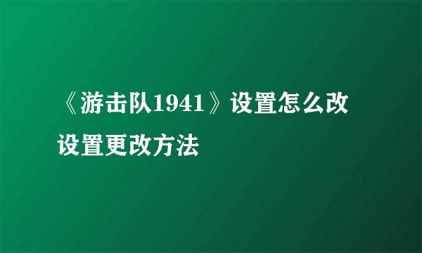 《游击队1941》设置怎么改 设置更改方法