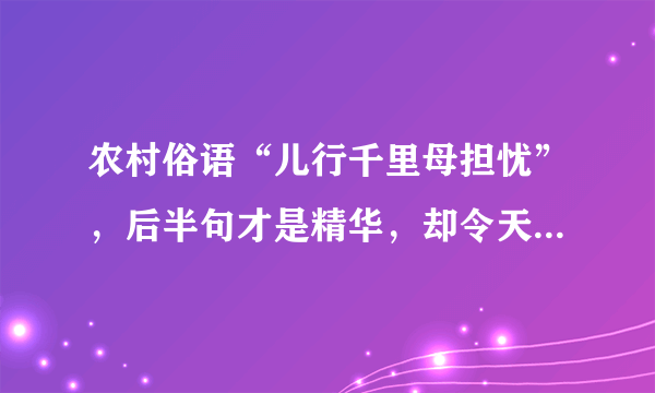 农村俗语“儿行千里母担忧”，后半句才是精华，却令天下儿女反思