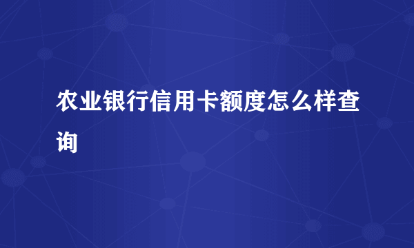 农业银行信用卡额度怎么样查询