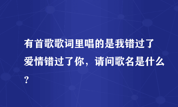 有首歌歌词里唱的是我错过了爱情错过了你，请问歌名是什么？