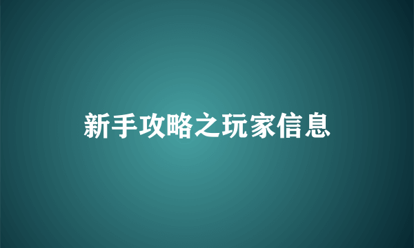 新手攻略之玩家信息