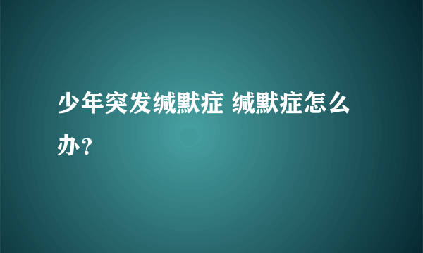 少年突发缄默症 缄默症怎么办？