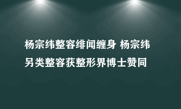 杨宗纬整容绯闻缠身 杨宗纬另类整容获整形界博士赞同