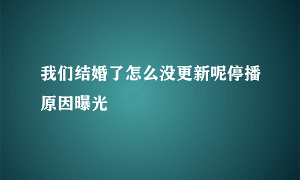 我们结婚了怎么没更新呢停播原因曝光