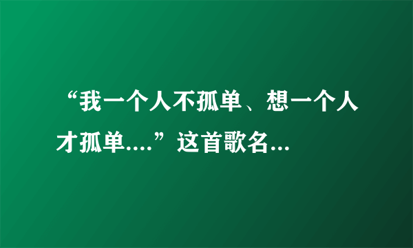 “我一个人不孤单、想一个人才孤单....”这首歌名是？具体歌词？