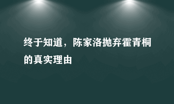 终于知道，陈家洛抛弃霍青桐的真实理由