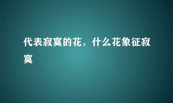 代表寂寞的花，什么花象征寂寞