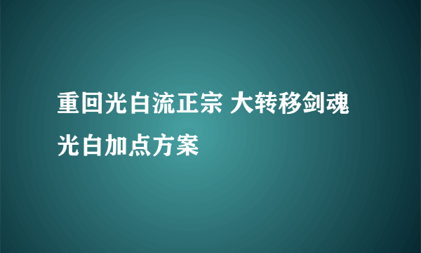 重回光白流正宗 大转移剑魂光白加点方案