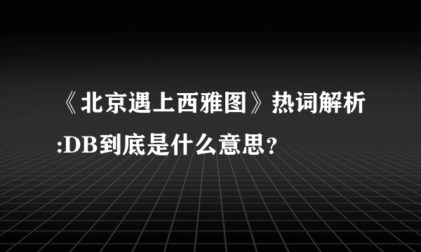 《北京遇上西雅图》热词解析:DB到底是什么意思？