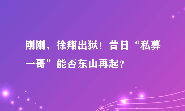 刚刚，徐翔出狱！昔日“私募一哥”能否东山再起？