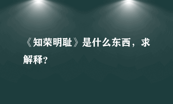 《知荣明耻》是什么东西，求解释？