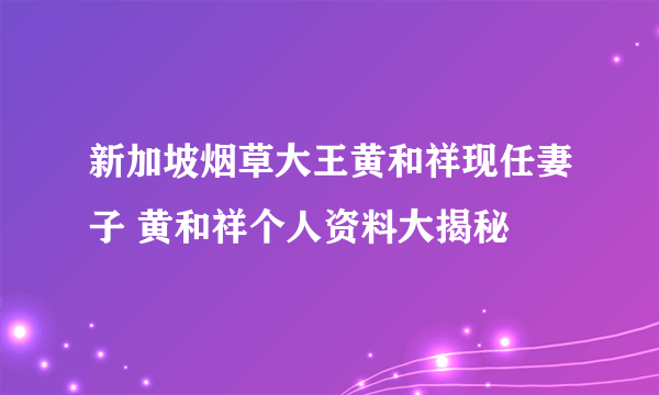 新加坡烟草大王黄和祥现任妻子 黄和祥个人资料大揭秘