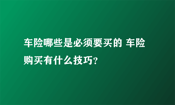 车险哪些是必须要买的 车险购买有什么技巧？