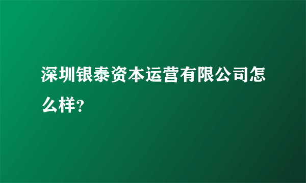 深圳银泰资本运营有限公司怎么样？