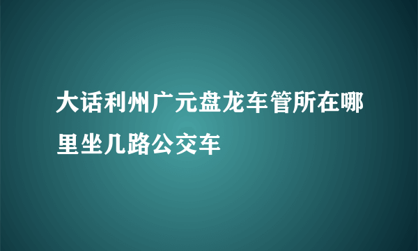 大话利州广元盘龙车管所在哪里坐几路公交车