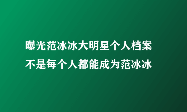 曝光范冰冰大明星个人档案 不是每个人都能成为范冰冰