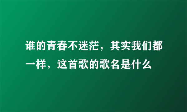 谁的青春不迷茫，其实我们都一样，这首歌的歌名是什么