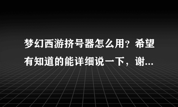 梦幻西游挤号器怎么用？希望有知道的能详细说一下，谢谢！！！