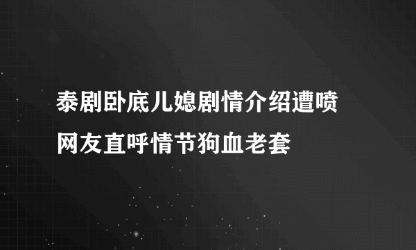 泰剧卧底儿媳剧情介绍遭喷 网友直呼情节狗血老套