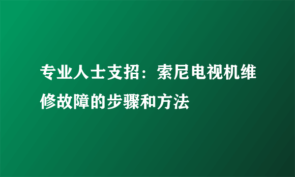 专业人士支招：索尼电视机维修故障的步骤和方法