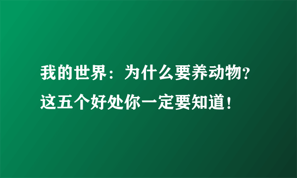 我的世界：为什么要养动物？这五个好处你一定要知道！