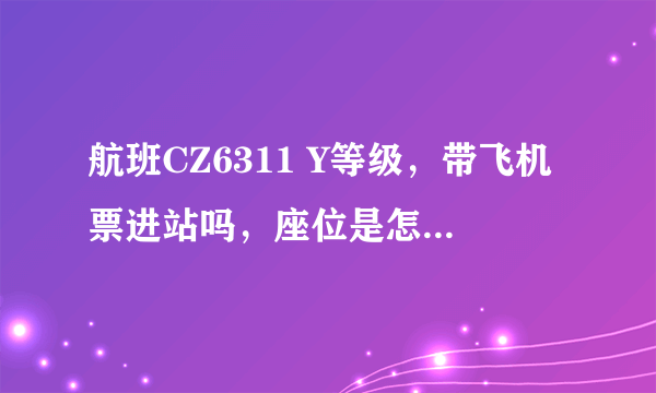 航班CZ6311 Y等级，带飞机票进站吗，座位是怎么坐，第一次坐，行李是检票是带进去吗？谢谢