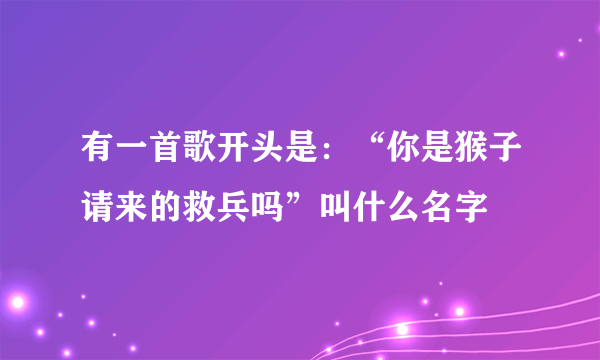 有一首歌开头是：“你是猴子请来的救兵吗”叫什么名字