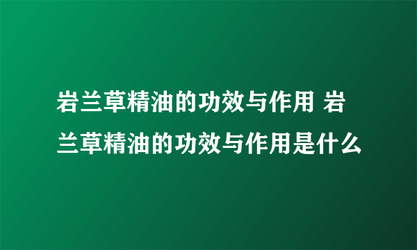 岩兰草精油的功效与作用 岩兰草精油的功效与作用是什么