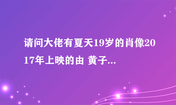 请问大佬有夏天19岁的肖像2017年上映的由 黄子韬主演的高清视频在线观看资源吗