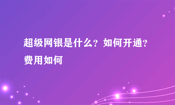 超级网银是什么？如何开通？费用如何