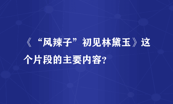 《“风辣子”初见林黛玉》这个片段的主要内容？