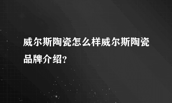 威尔斯陶瓷怎么样威尔斯陶瓷品牌介绍？