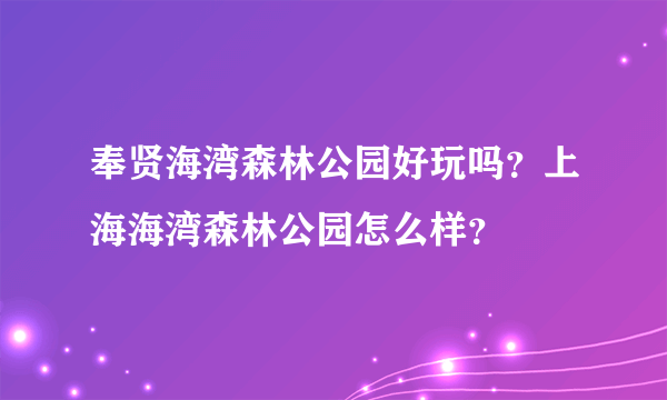 奉贤海湾森林公园好玩吗？上海海湾森林公园怎么样？