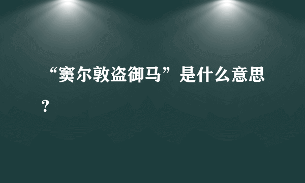 “窦尔敦盗御马”是什么意思？