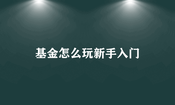 基金怎么玩新手入门