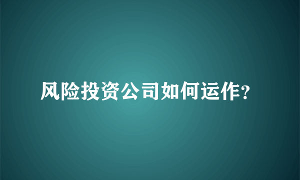 风险投资公司如何运作？