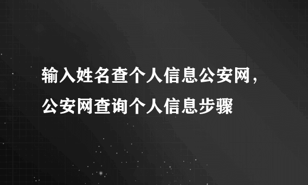 输入姓名查个人信息公安网，公安网查询个人信息步骤