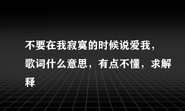 不要在我寂寞的时候说爱我，歌词什么意思，有点不懂，求解释