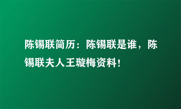 陈锡联简历：陈锡联是谁，陈锡联夫人王璇梅资料！