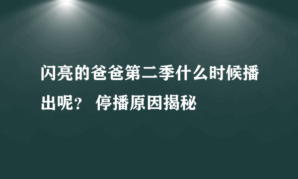 闪亮的爸爸第二季什么时候播出呢？ 停播原因揭秘