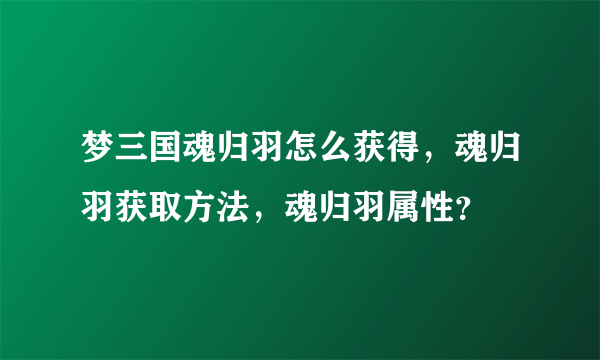 梦三国魂归羽怎么获得，魂归羽获取方法，魂归羽属性？