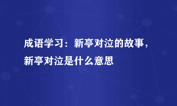 成语学习：新亭对泣的故事，新亭对泣是什么意思