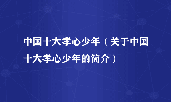 中国十大孝心少年（关于中国十大孝心少年的简介）