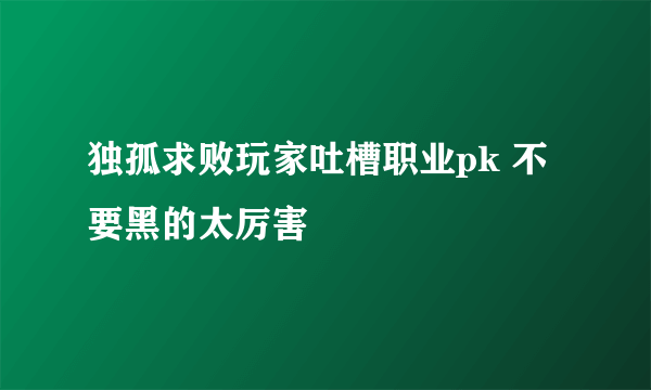 独孤求败玩家吐槽职业pk 不要黑的太厉害