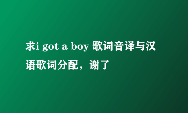 求i got a boy 歌词音译与汉语歌词分配，谢了