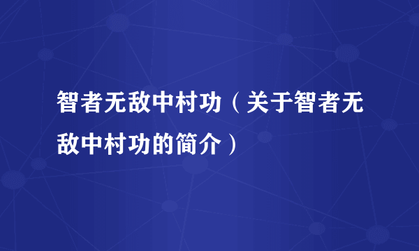 智者无敌中村功（关于智者无敌中村功的简介）