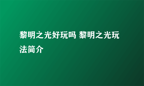 黎明之光好玩吗 黎明之光玩法简介