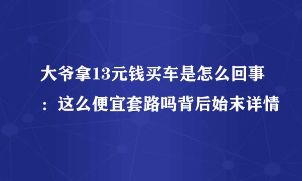 大爷拿13元钱买车是怎么回事：这么便宜套路吗背后始末详情