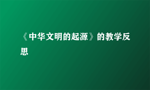 《中华文明的起源》的教学反思