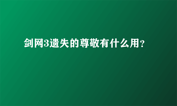 剑网3遗失的尊敬有什么用？